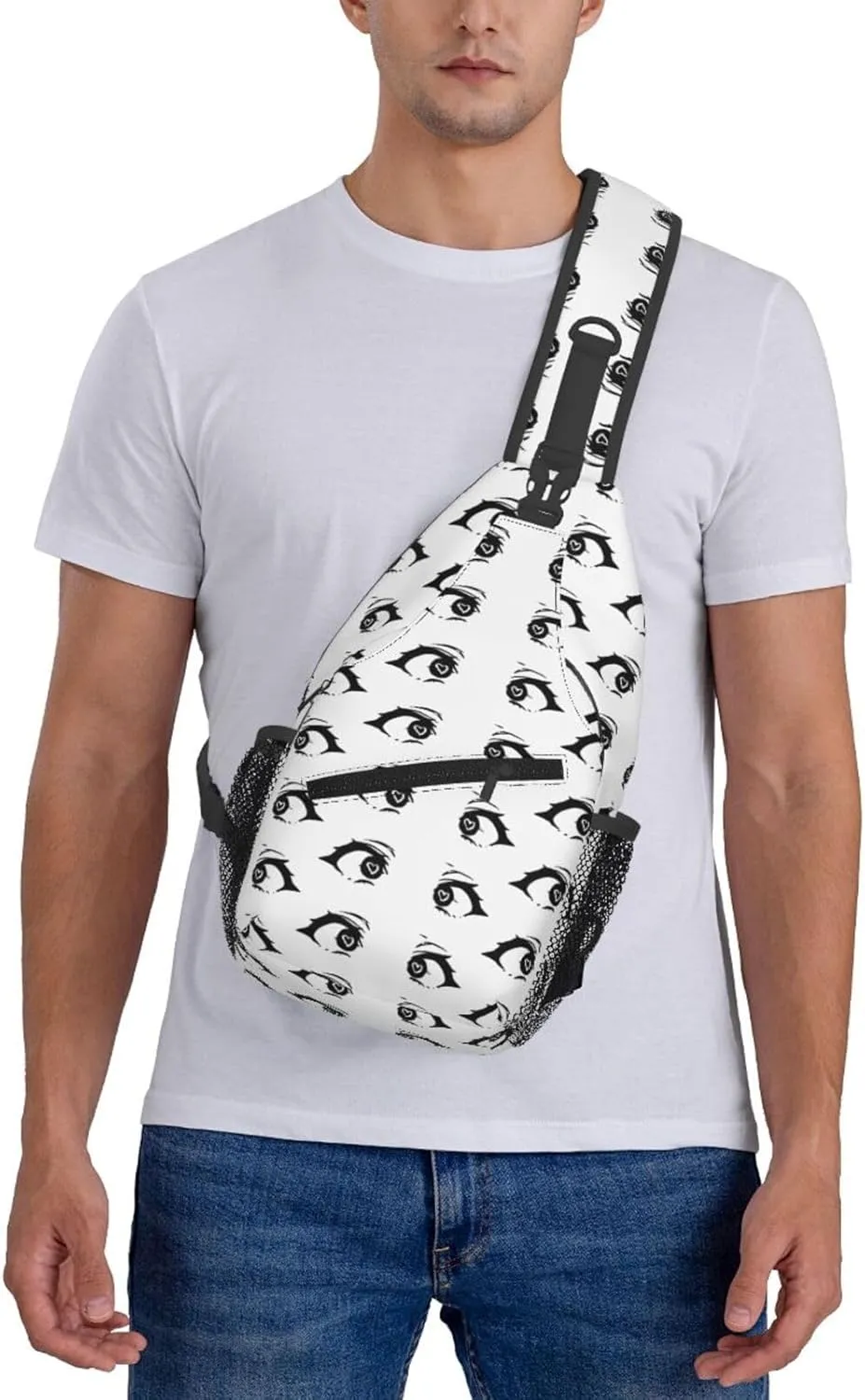 Cartoon Cute Hearts Eyes Crossbody Bag Cross Chest Bag Adjustable Sling Backpack Sports Gym Shoulder Bags Travel Cycling Daypack Diagonally Casual Rucksack