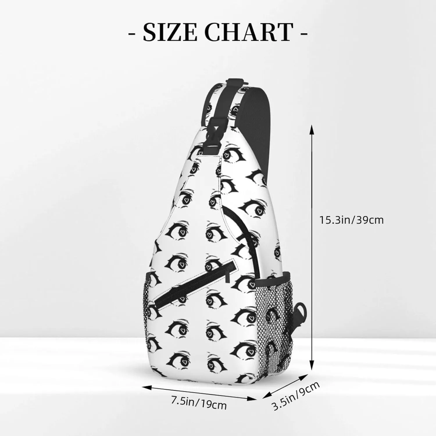 Cartoon Cute Hearts Eyes Crossbody Bag Cross Chest Bag Adjustable Sling Backpack Sports Gym Shoulder Bags Travel Cycling Daypack Diagonally Casual Rucksack