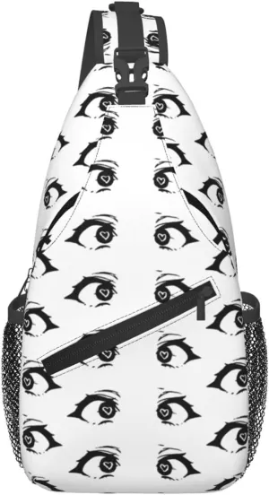 Cartoon Cute Hearts Eyes Crossbody Bag Cross Chest Bag Adjustable Sling Backpack Sports Gym Shoulder Bags Travel Cycling Daypack Diagonally Casual Rucksack