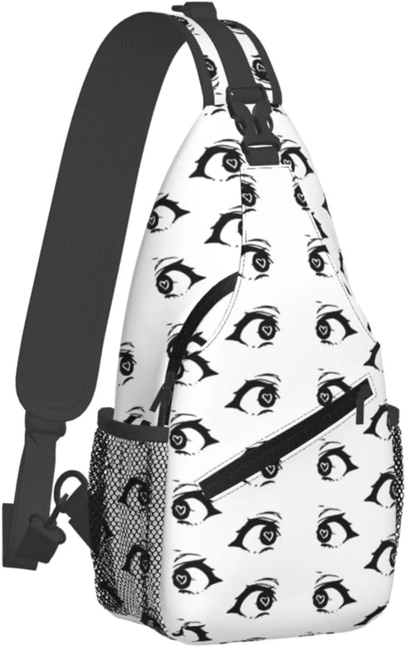 Cartoon Cute Hearts Eyes Crossbody Bag Cross Chest Bag Adjustable Sling Backpack Sports Gym Shoulder Bags Travel Cycling Daypack Diagonally Casual Rucksack