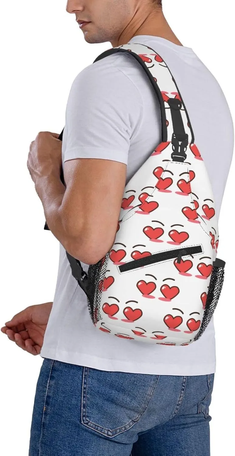 Cartoon Cute Love Hearts Eyes Crossbody Bag Cross Chest Bag Adjustable Sling Backpack Sports Gym Shoulder Bags Travel Cycling Daypack Diagonally Casual Rucksack