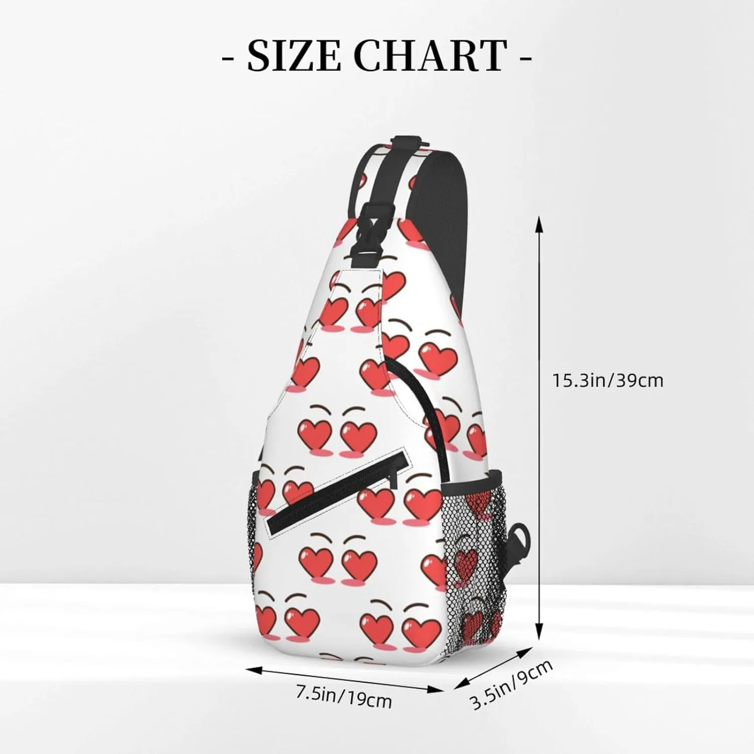 Cartoon Cute Love Hearts Eyes Crossbody Bag Cross Chest Bag Adjustable Sling Backpack Sports Gym Shoulder Bags Travel Cycling Daypack Diagonally Casual Rucksack