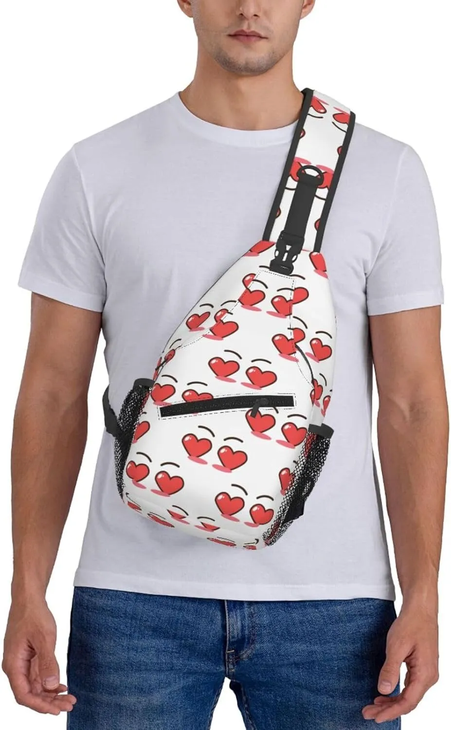 Cartoon Cute Love Hearts Eyes Crossbody Bag Cross Chest Bag Adjustable Sling Backpack Sports Gym Shoulder Bags Travel Cycling Daypack Diagonally Casual Rucksack
