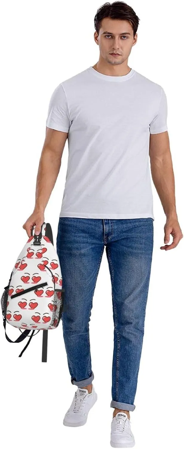 Cartoon Cute Love Hearts Eyes Crossbody Bag Cross Chest Bag Adjustable Sling Backpack Sports Gym Shoulder Bags Travel Cycling Daypack Diagonally Casual Rucksack