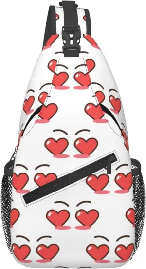 Cartoon Cute Love Hearts Eyes Crossbody Bag Cross Chest Bag Adjustable Sling Backpack Sports Gym Shoulder Bags Travel Cycling Daypack Diagonally Casual Rucksack