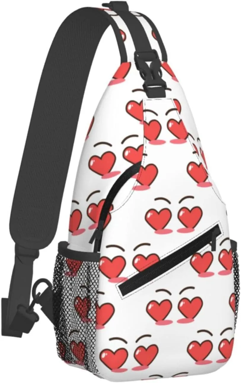 Cartoon Cute Love Hearts Eyes Crossbody Bag Cross Chest Bag Adjustable Sling Backpack Sports Gym Shoulder Bags Travel Cycling Daypack Diagonally Casual Rucksack