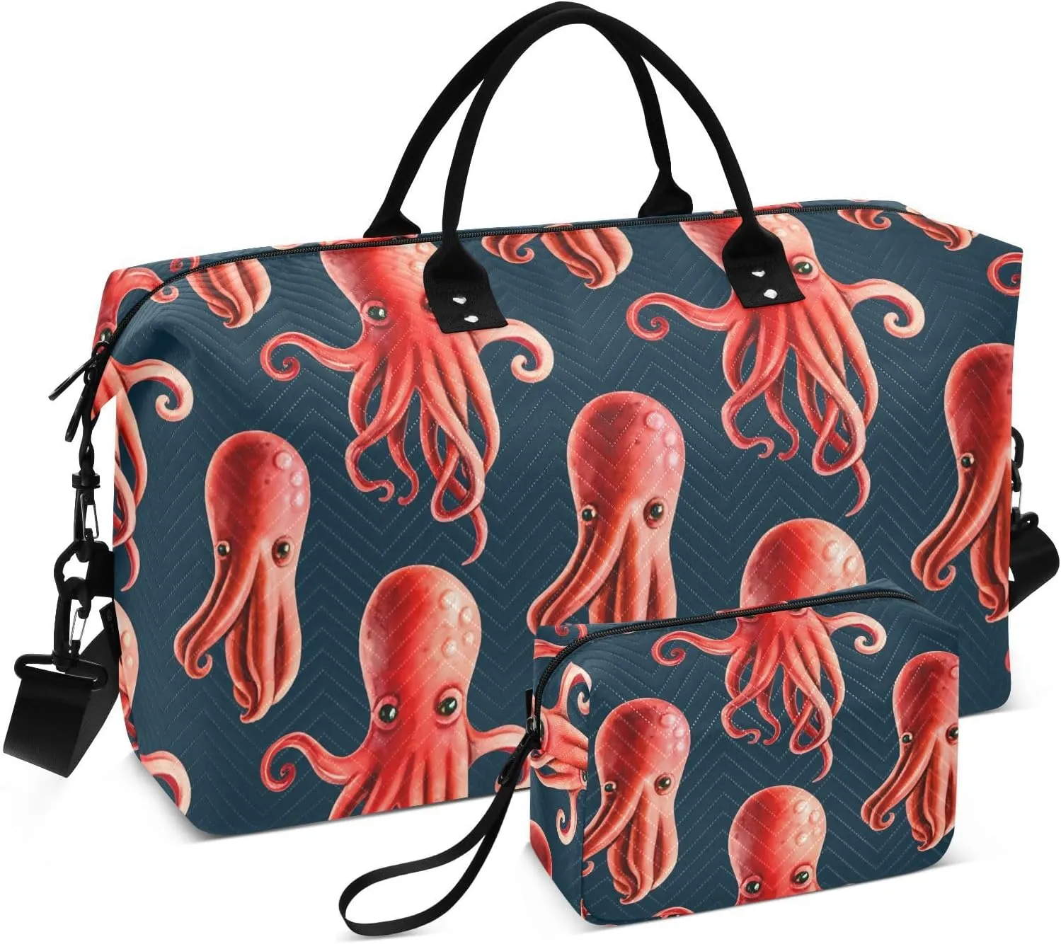 Cartoon Octopus Navy Sports Gym Bag for Women Men Travel Duffel Bag Weekend Overnight Carry on Bag with Toiletry Bag Training Handbag for Swimming Yoga Workout Hospital Plane