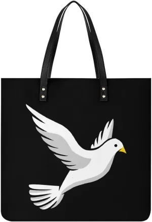 Cartoon Pigeon Leather Tote Bags Casual Shoulder Handbag Purses Portable Shopping Bag for Men Women