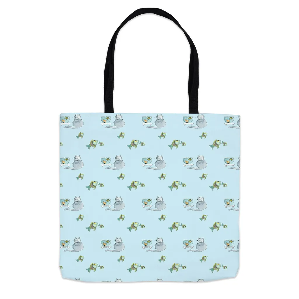 Cat and Fish Tote Bag (Blue)