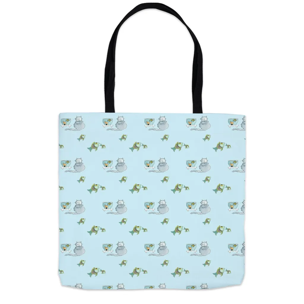 Cat and Fish Tote Bag (Blue)