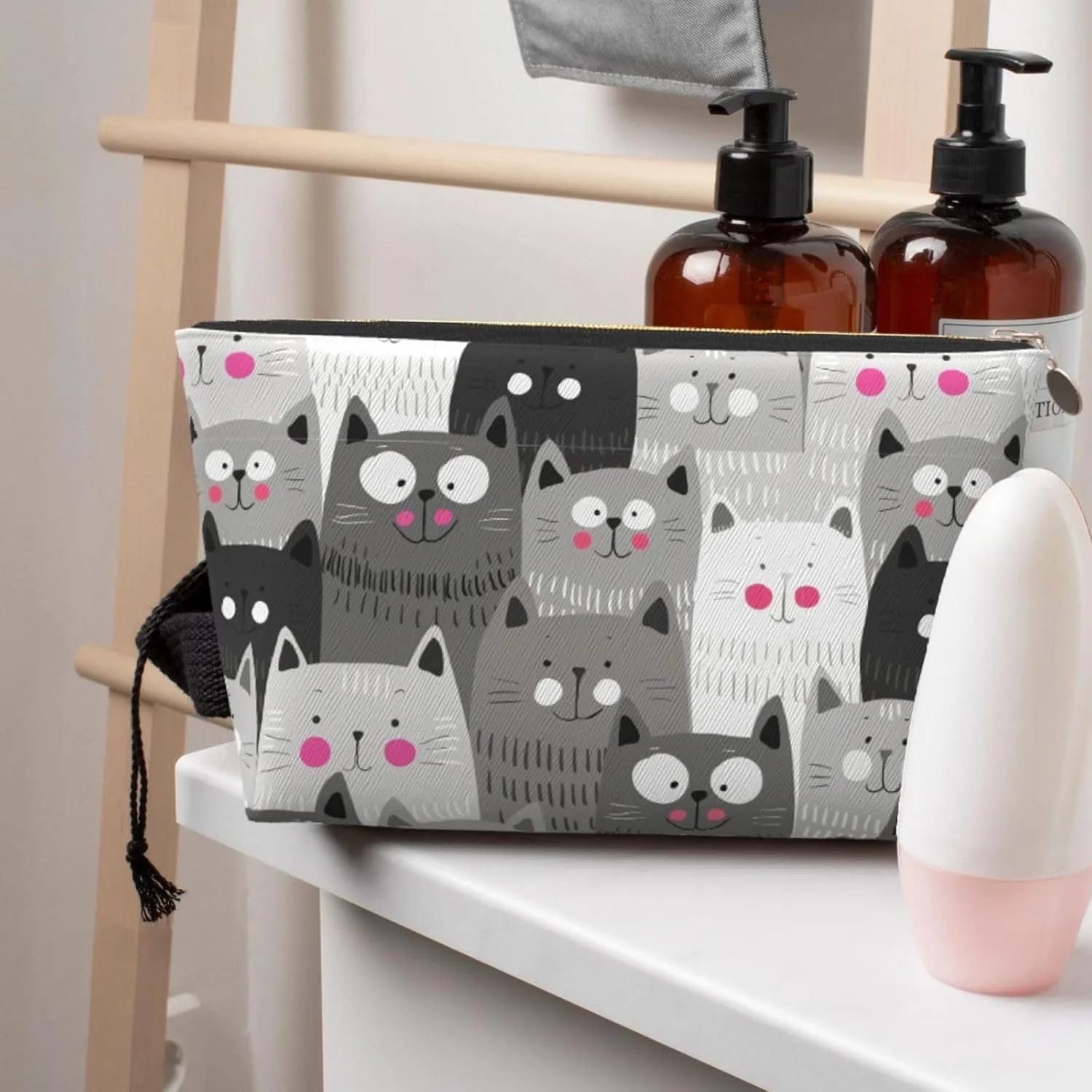 Cat Pattern Cosmetic Bag Travel Makeup Bag Organizer Toiletry Bag with Zipper Storage Pouch Coin Purse Brushes for Women Girls Gifts