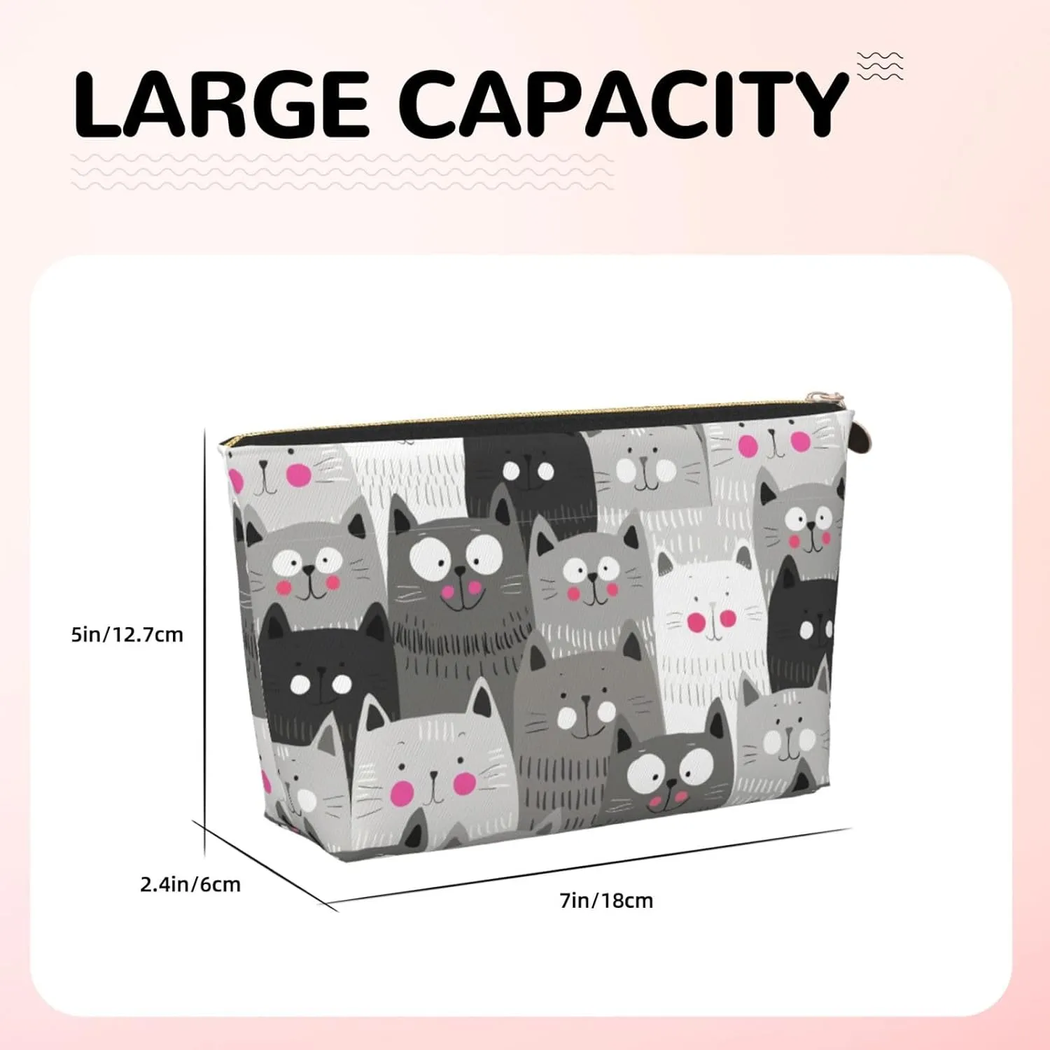 Cat Pattern Cosmetic Bag Travel Makeup Bag Organizer Toiletry Bag with Zipper Storage Pouch Coin Purse Brushes for Women Girls Gifts