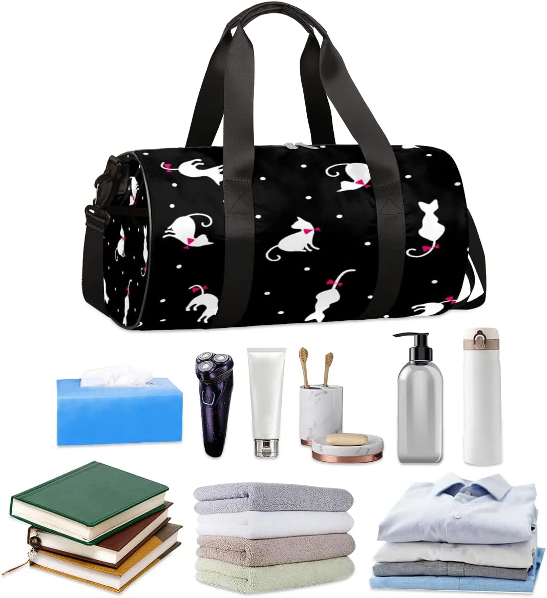 Cats Dots Pattern Gym Bag Small Gym Duffel Bags for Men Women Overnight Weekender Bag Lightweight Sport Duffle Bag Carry On Gymbag