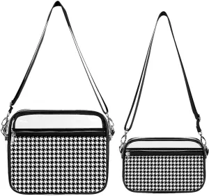Cats Houndstooth Pattern Transparent Cross Bag Two-piece Set