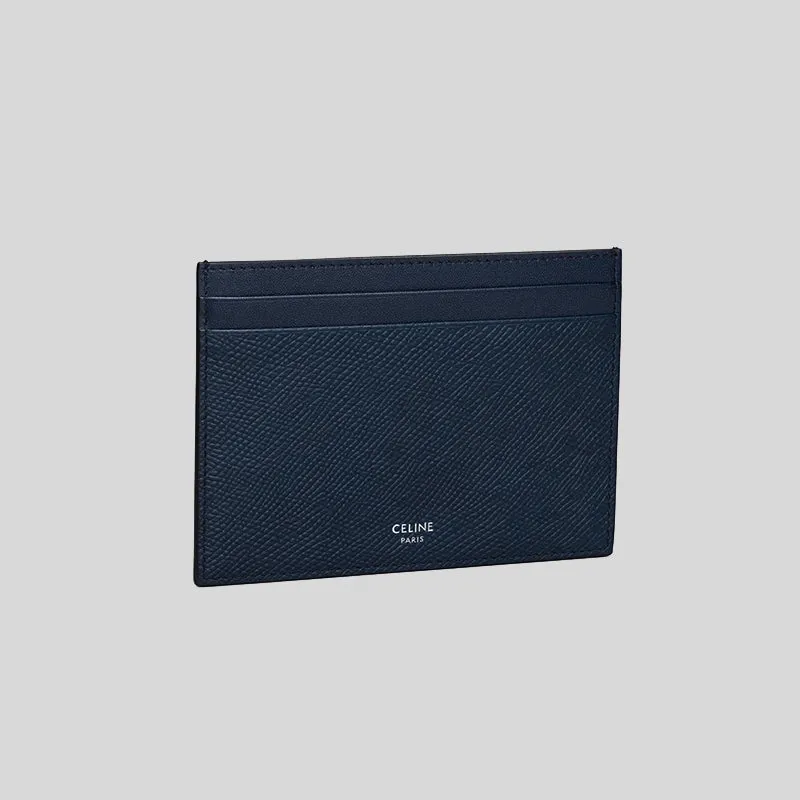 CELINE Multifunction Card Holder In Grained Leather Navy RS-10B763