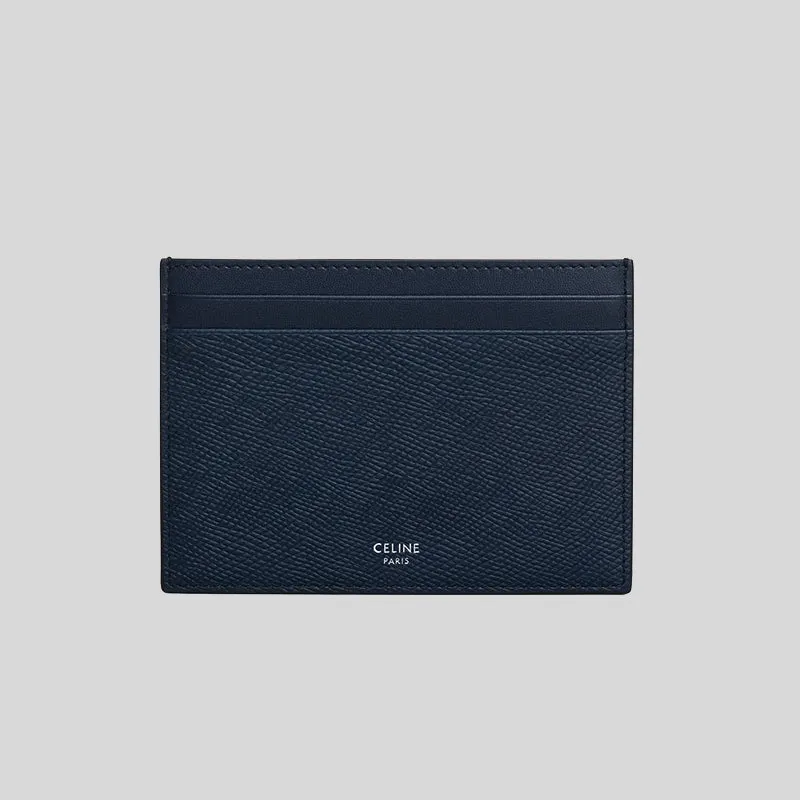 CELINE Multifunction Card Holder In Grained Leather Navy RS-10B763