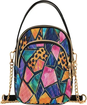 Chain Crossbody Bags for Women Geometric Striped Lines Glass Pink Quilted Shoulder Handbags Travel Cross Body Cell Phone Purses Bags