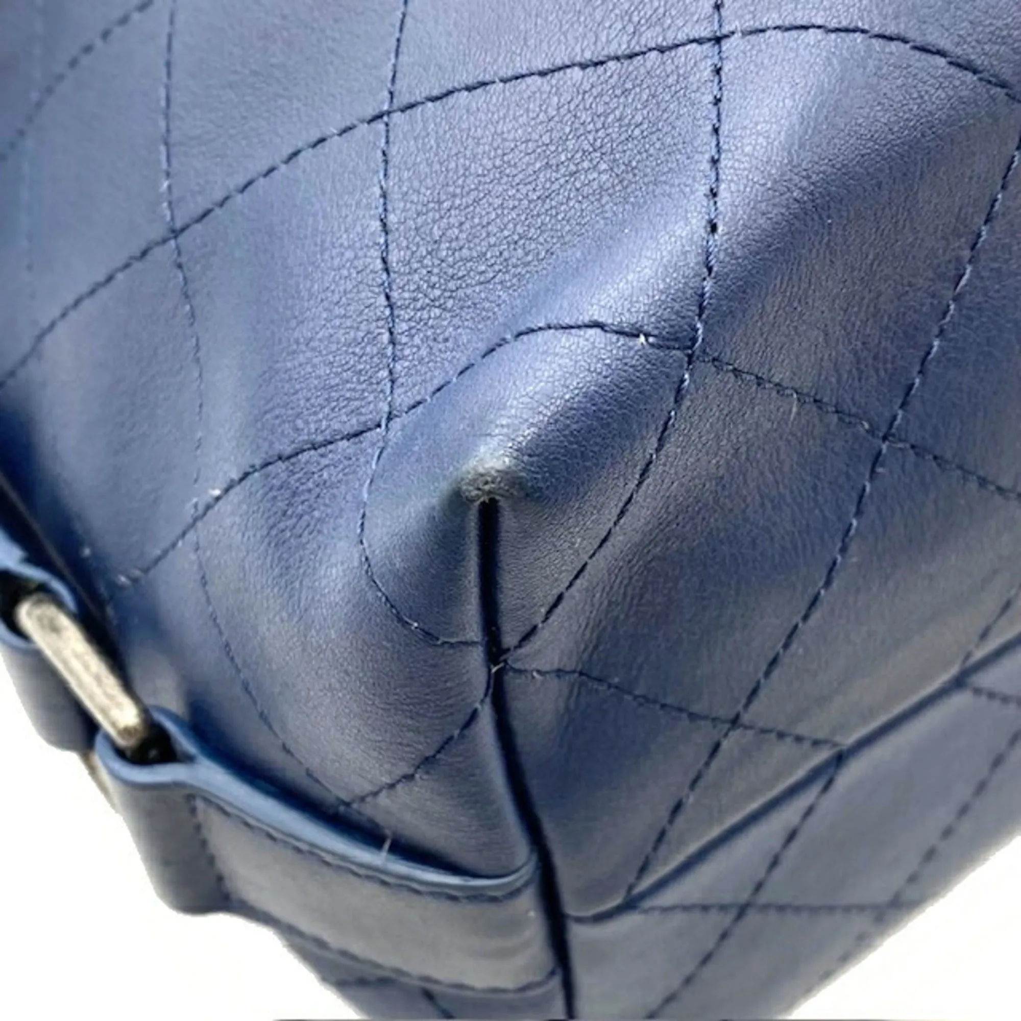 CHANEL Chain Shoulder Bag Leather Navy Pouch