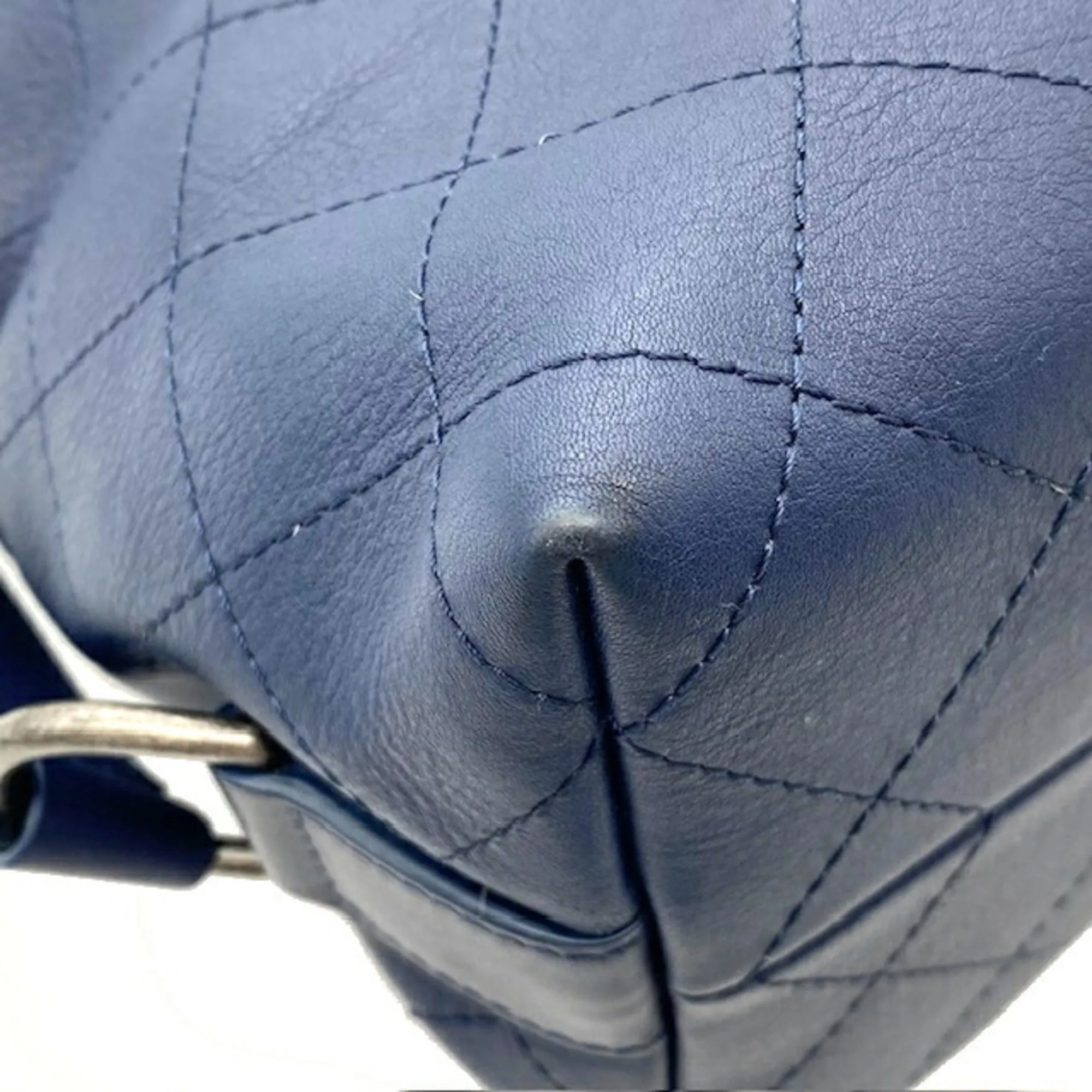 CHANEL Chain Shoulder Bag Leather Navy Pouch