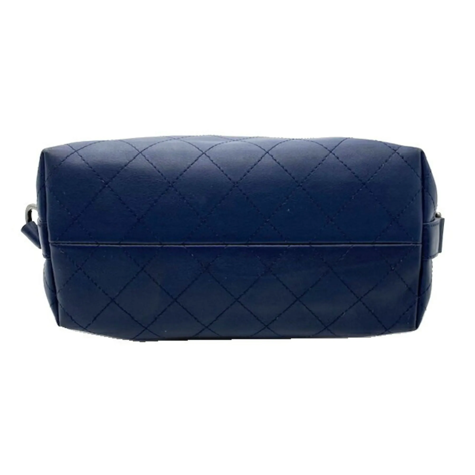 CHANEL Chain Shoulder Bag Leather Navy Pouch