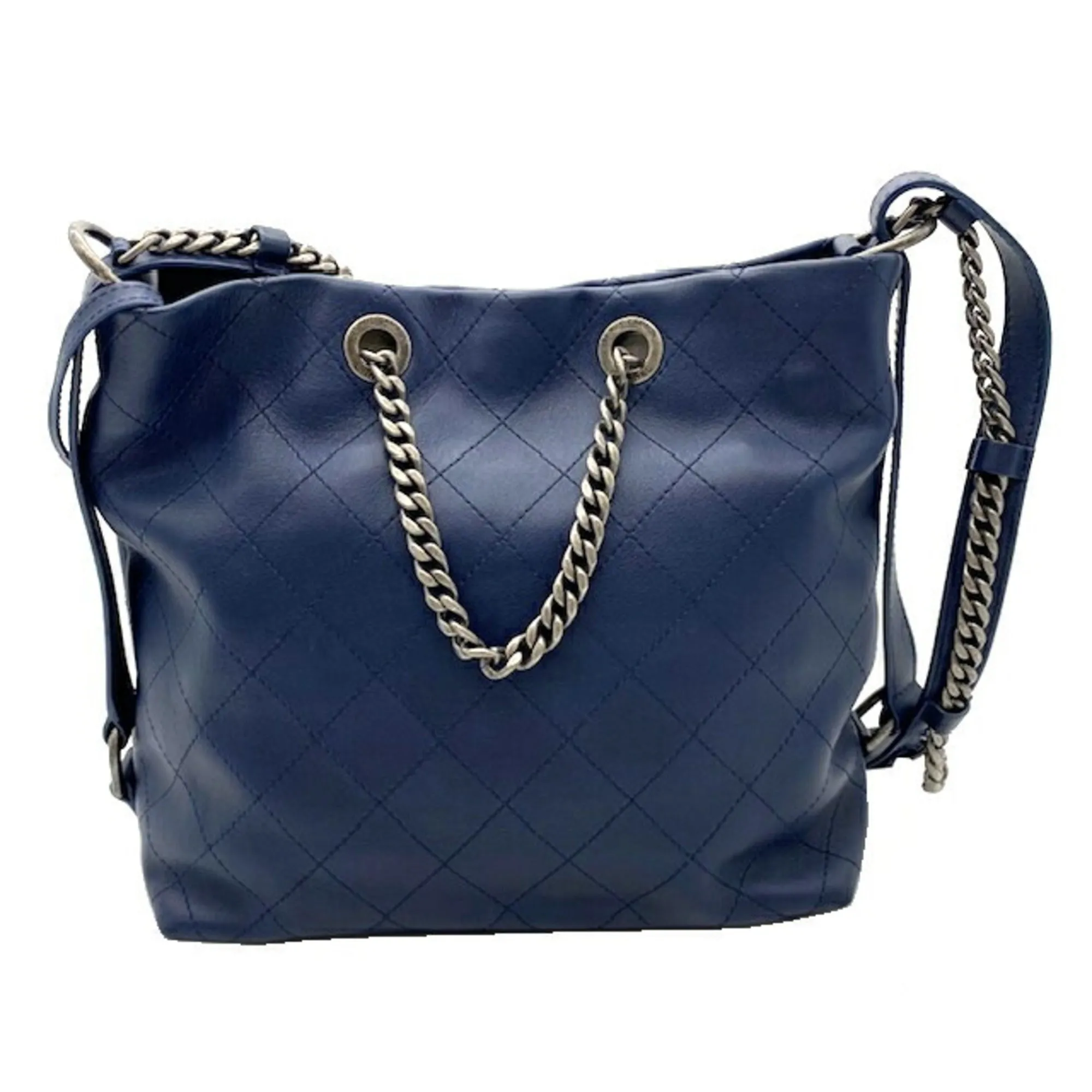 CHANEL Chain Shoulder Bag Leather Navy Pouch