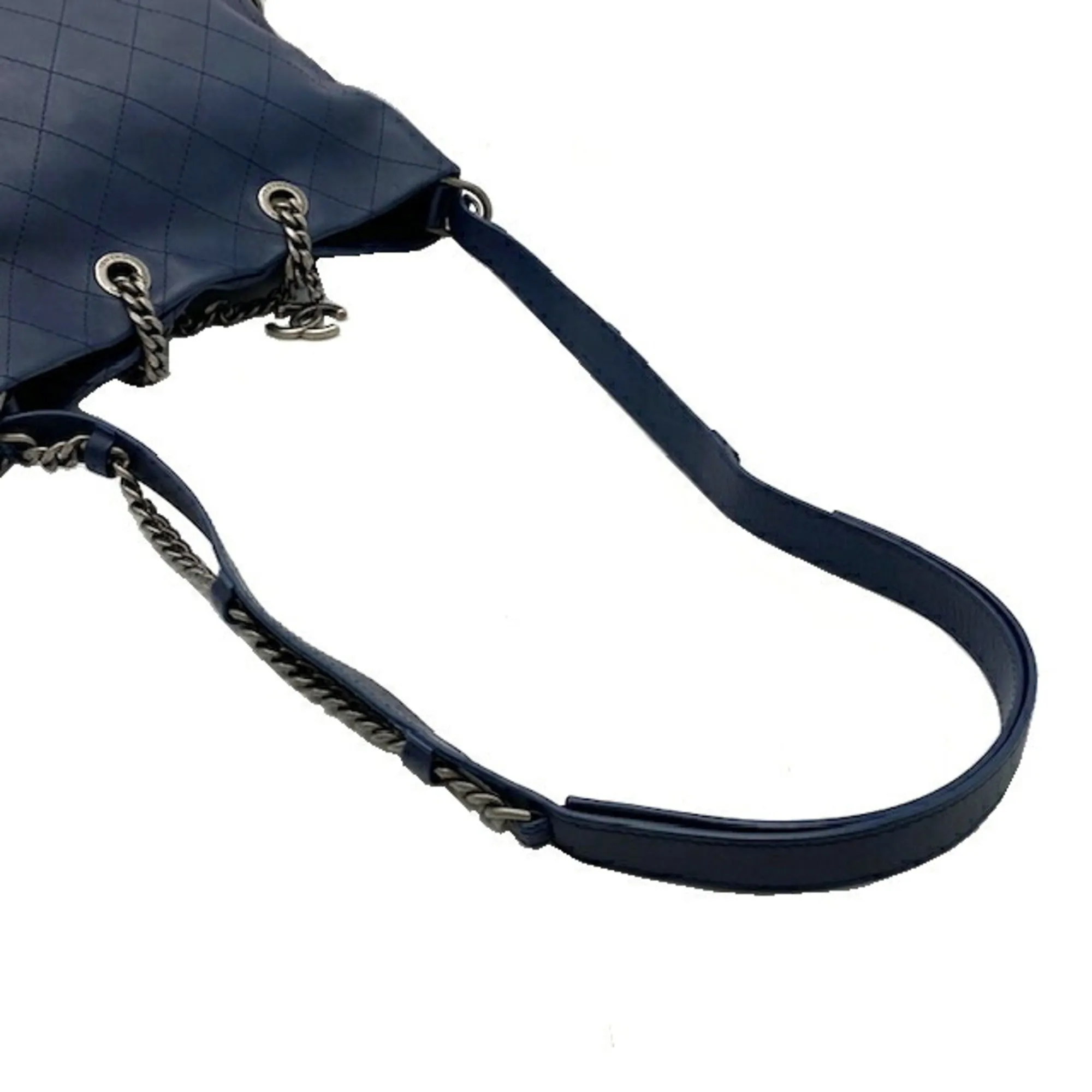 CHANEL Chain Shoulder Bag Leather Navy Pouch