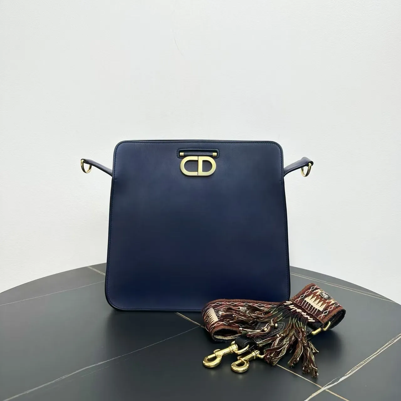 Chanel Classic Navy Leather Shoulder Bag