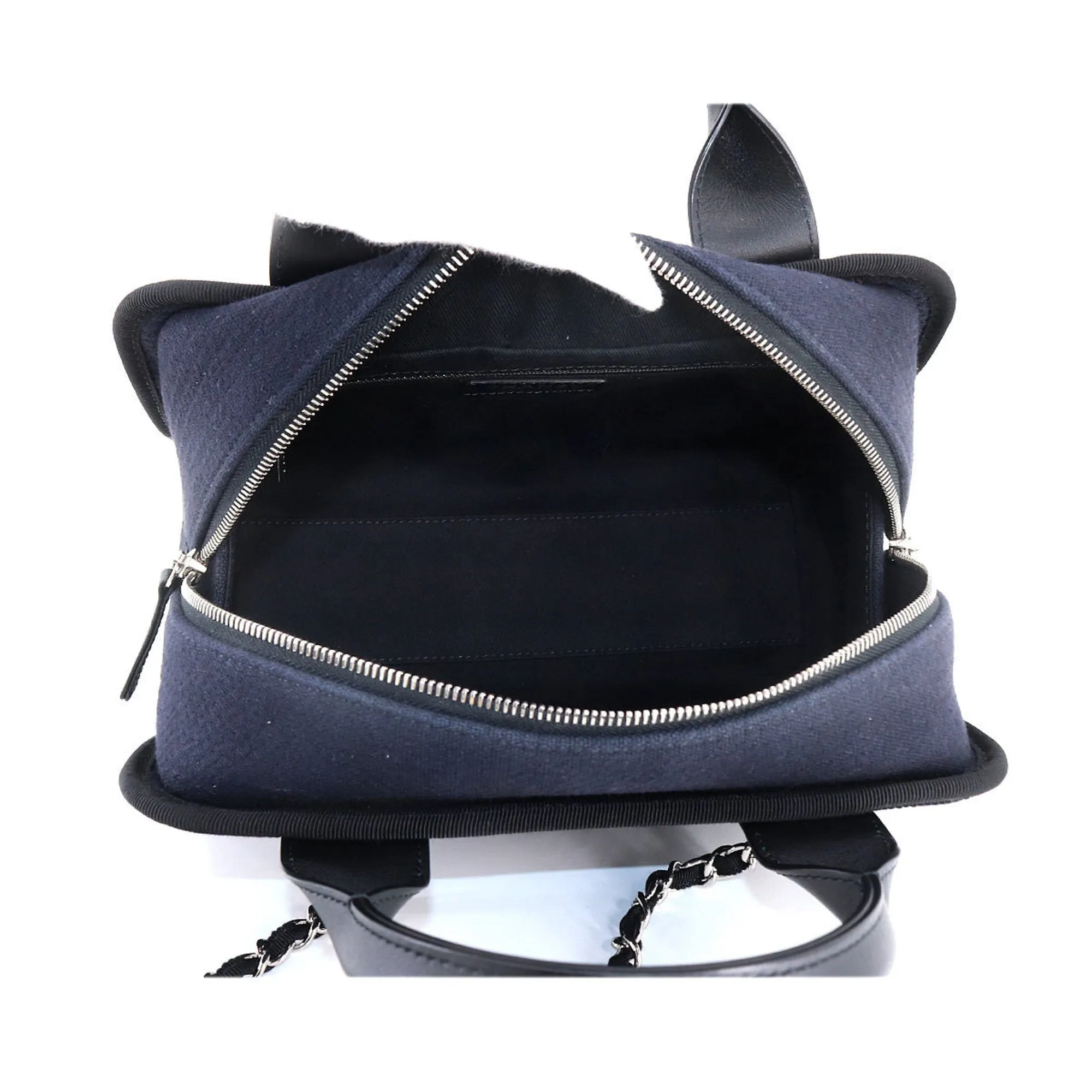 CHANEL Deauville Bowling 2way Hand Chain Shoulder Bag Canvas Leather Navy A92749
