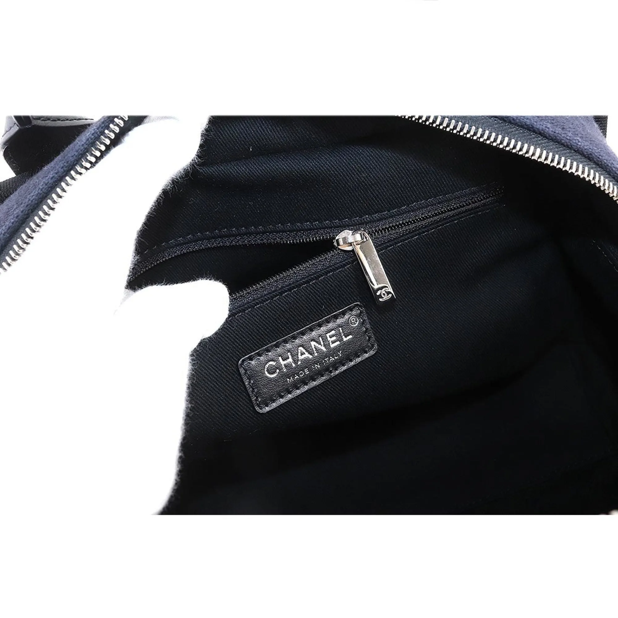 CHANEL Deauville Bowling 2way Hand Chain Shoulder Bag Canvas Leather Navy A92749