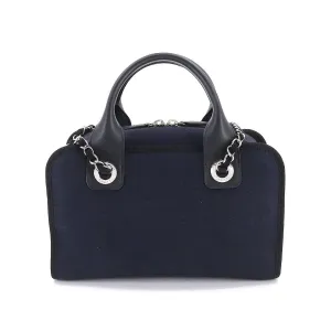 CHANEL Deauville Bowling 2way Hand Chain Shoulder Bag Canvas Leather Navy A92749