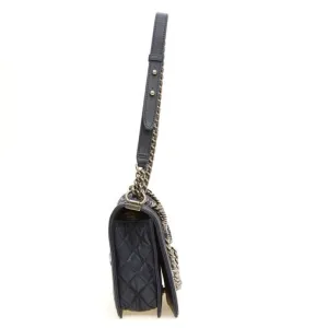 CHANEL NAVY BOUCLE TWEED DECHAINED CHAIN BOY FLAP BAG