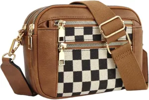 Checkered Crossbody Bag Checkerboard Purse For Women Plaid Pattern Shoulder Bags Colorblock Leather Handbag