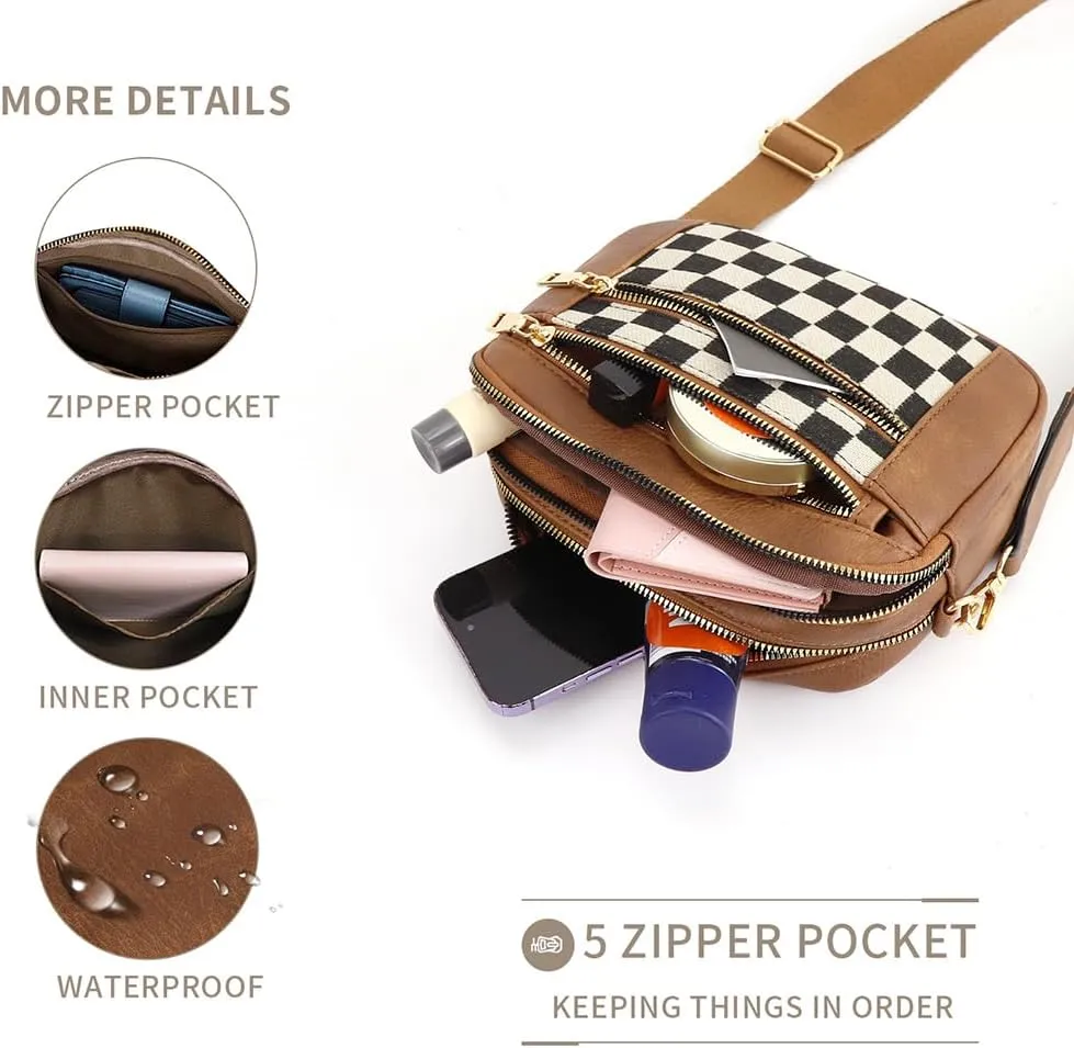 Checkered Crossbody Bag Checkerboard Purse For Women Plaid Pattern Shoulder Bags Colorblock Leather Handbag
