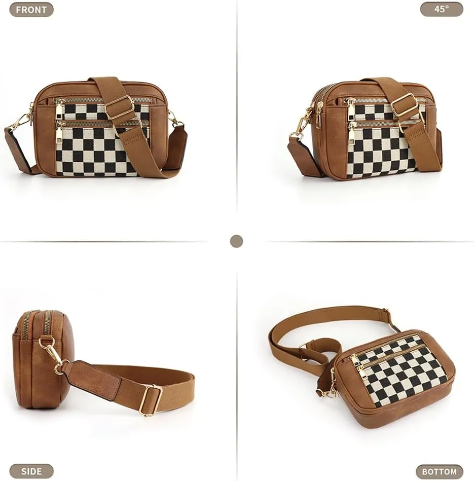Checkered Crossbody Bag Checkerboard Purse For Women Plaid Pattern Shoulder Bags Colorblock Leather Handbag