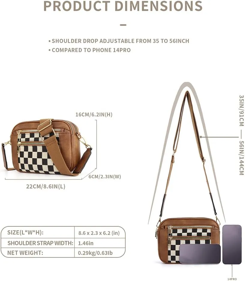 Checkered Crossbody Bag Checkerboard Purse For Women Plaid Pattern Shoulder Bags Colorblock Leather Handbag