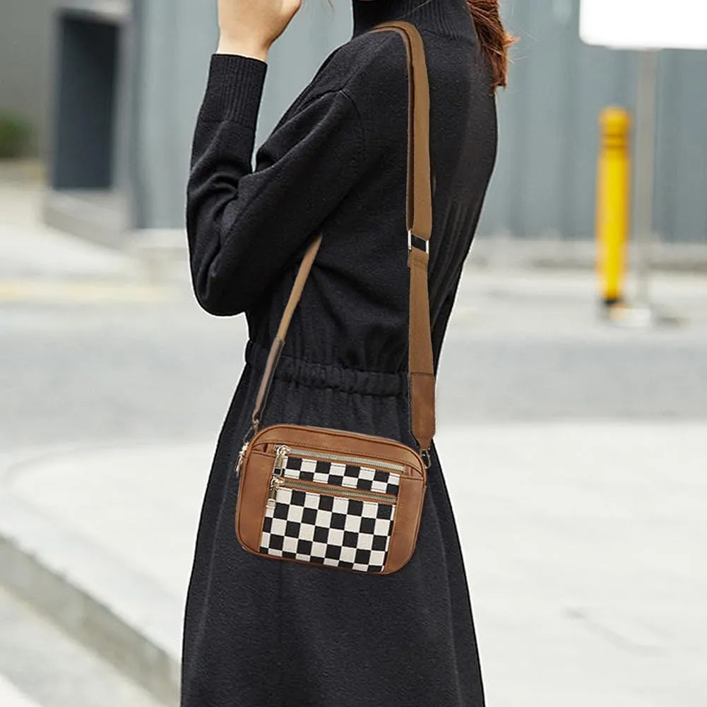 Checkered Crossbody Bag Checkerboard Purse For Women Plaid Pattern Shoulder Bags Colorblock Leather Handbag