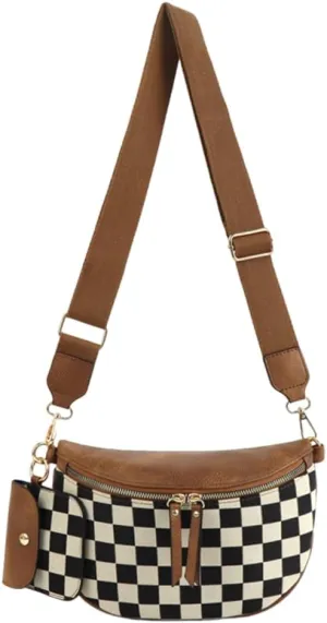 Checkered Crossbody Bags For Women Checkerboard Bum Bag Plaid Pattern Purse Colorblock Fanny Pack