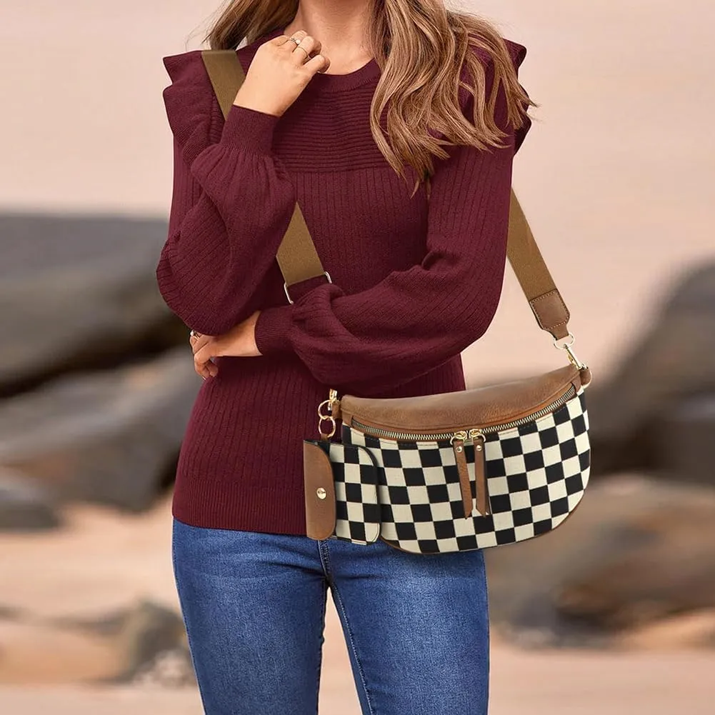 Checkered Crossbody Bags For Women Checkerboard Bum Bag Plaid Pattern Purse Colorblock Fanny Pack