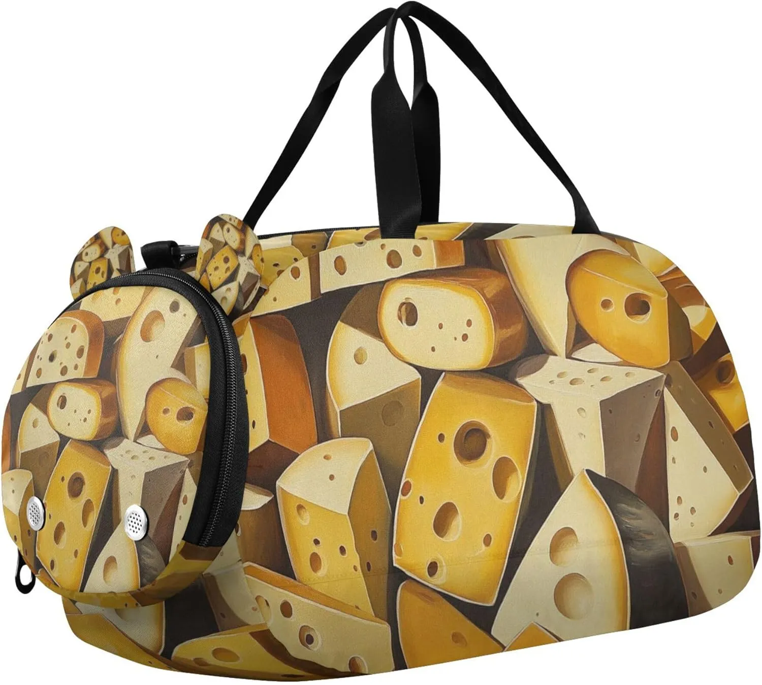Cheese Retro Duffle Bag for Kids Girls Boys, Sports Gym Bag with Shoe Compartments, Kids Travel Overnight Weekender Shoulder Bag