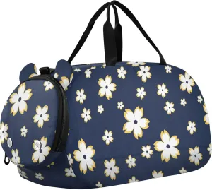 Cherry Blossoms Flowers Navy Blue Sports Duffle Bag for Girls Boys, Gym Bag with Shoe Compartment, Kids Travel Overnight Weekender Shoulder Bag