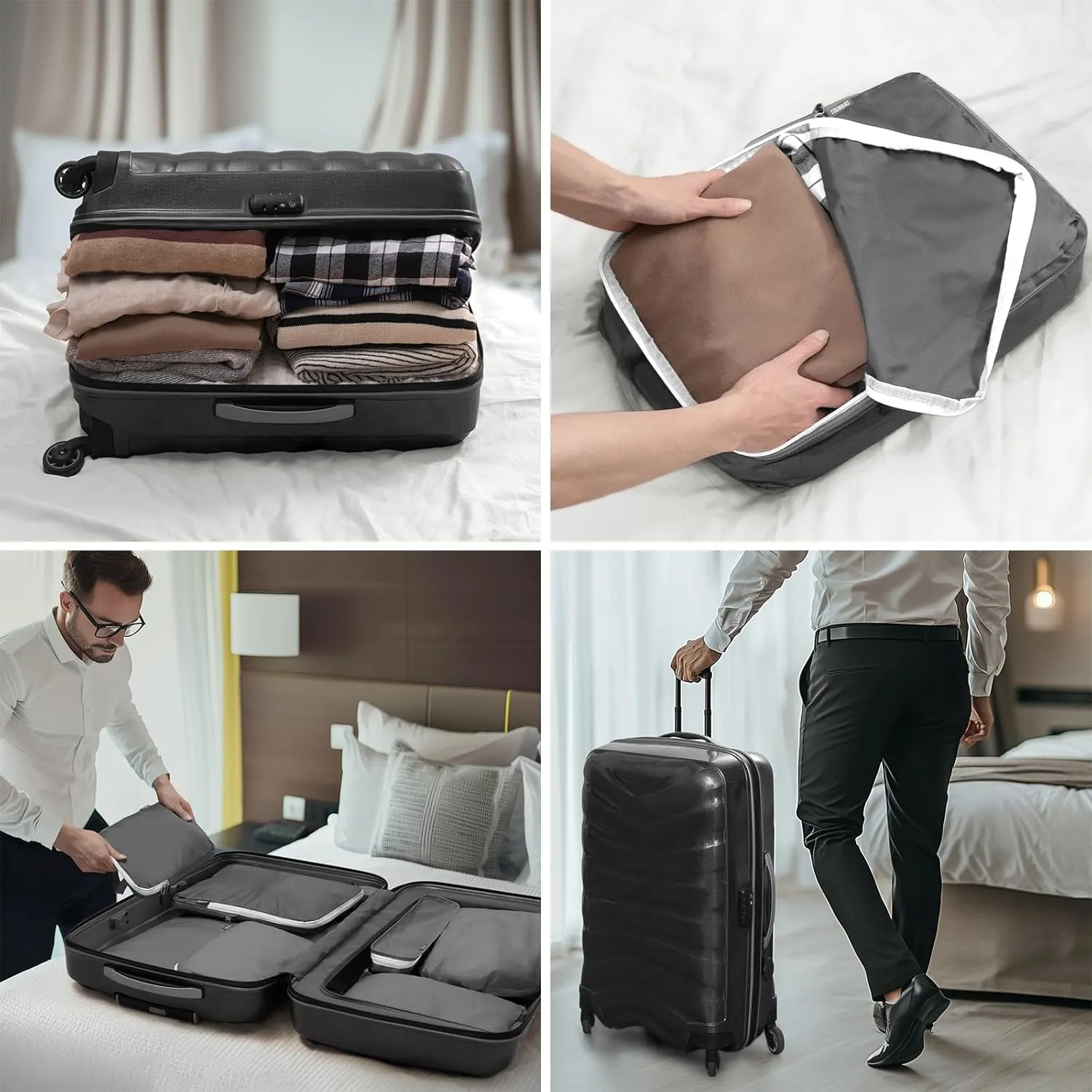 CherryNow Compression Packing Cubes, 7 Set Packing Cubes for Travel, Suitcase Organizers, Luggage Essentials, Travel Bags for Shoes, Clothing, Grey
