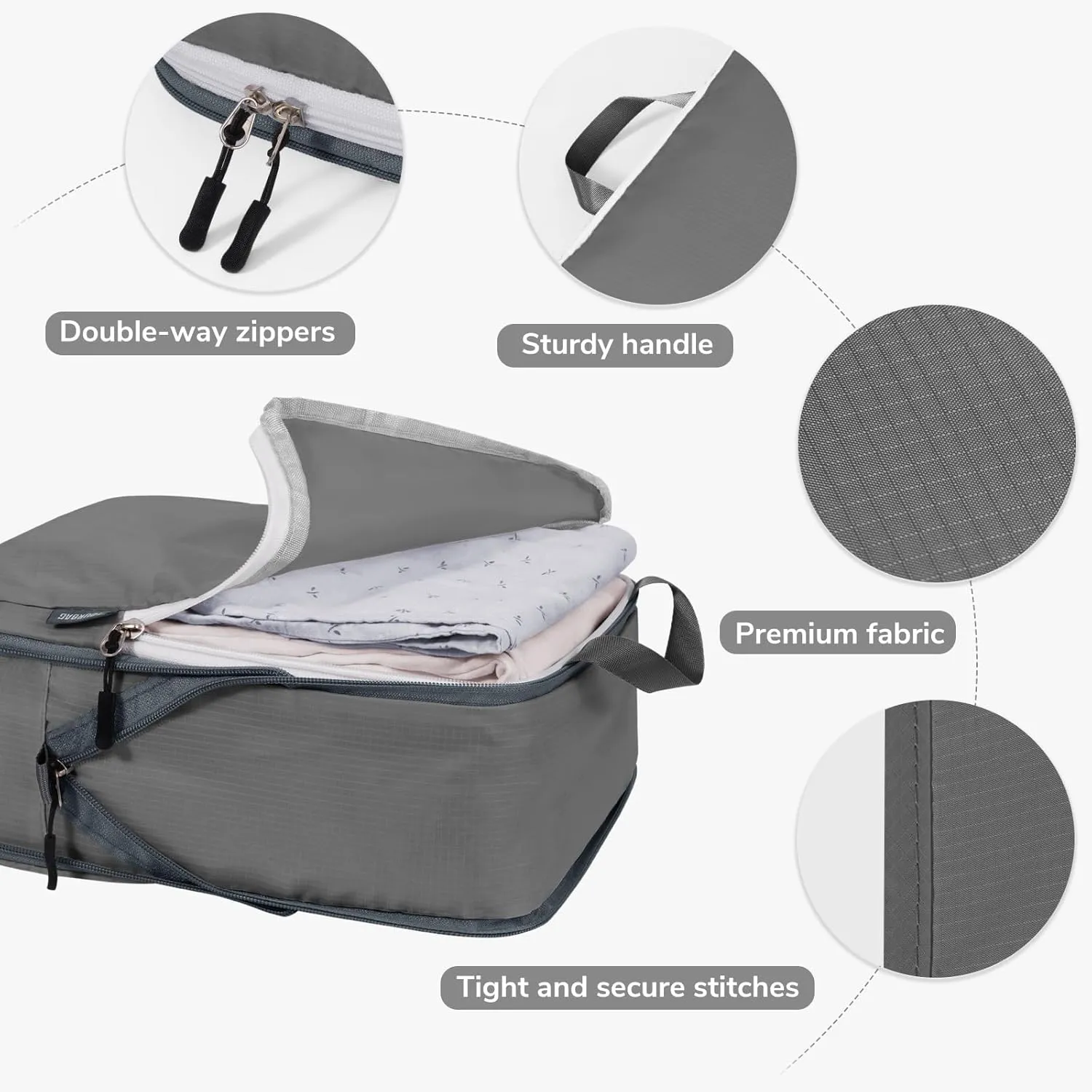 CherryNow Compression Packing Cubes, 7 Set Packing Cubes for Travel, Suitcase Organizers, Luggage Essentials, Travel Bags for Shoes, Clothing, Grey