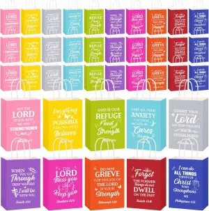 Chiisong 100 Pcs Christian Gift Bags Religious Bible Verse Treat Bags with Handles Inspirational Scripture Church Bag for Sunday School Baptism Guest Birthday Party Favor (Multicolor)