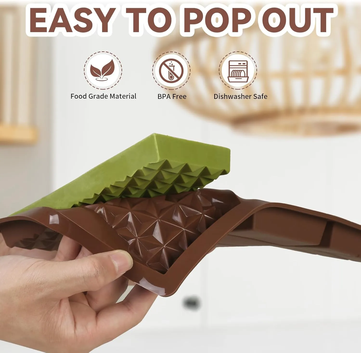Chocolate Bar Mold 3 In 1, 2Pcs 0.8 Inch Deep Dubai Silicone Chocolate Molds with 100Pcs Bags, Large Break Apart Chocolate Mold Candy Wax Melt Molds for Filling Knafeh Pistachio Chocolate Bar