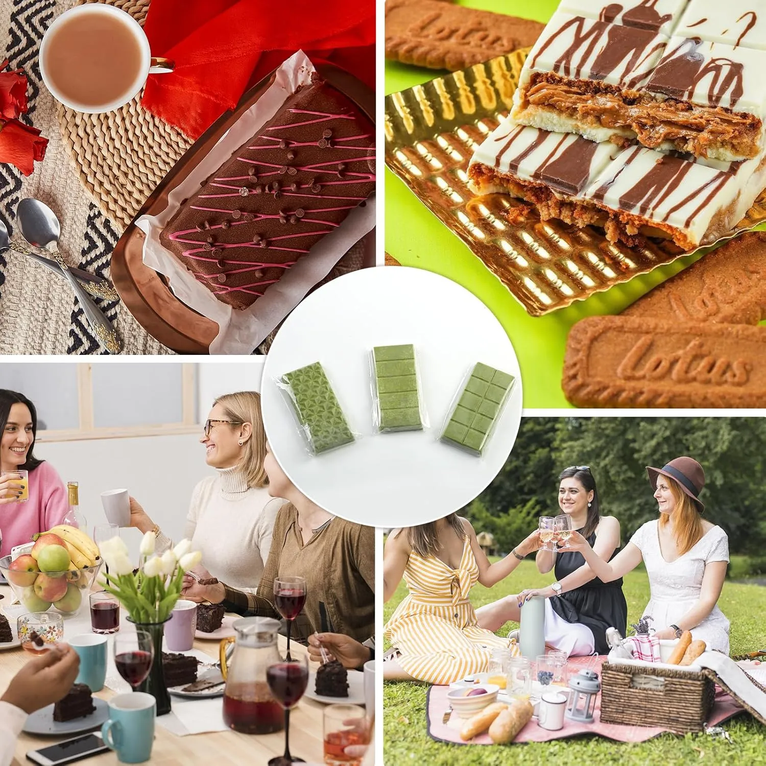 Chocolate Bar Mold 3 In 1, 2Pcs 0.8 Inch Deep Dubai Silicone Chocolate Molds with 100Pcs Bags, Large Break Apart Chocolate Mold Candy Wax Melt Molds for Filling Knafeh Pistachio Chocolate Bar
