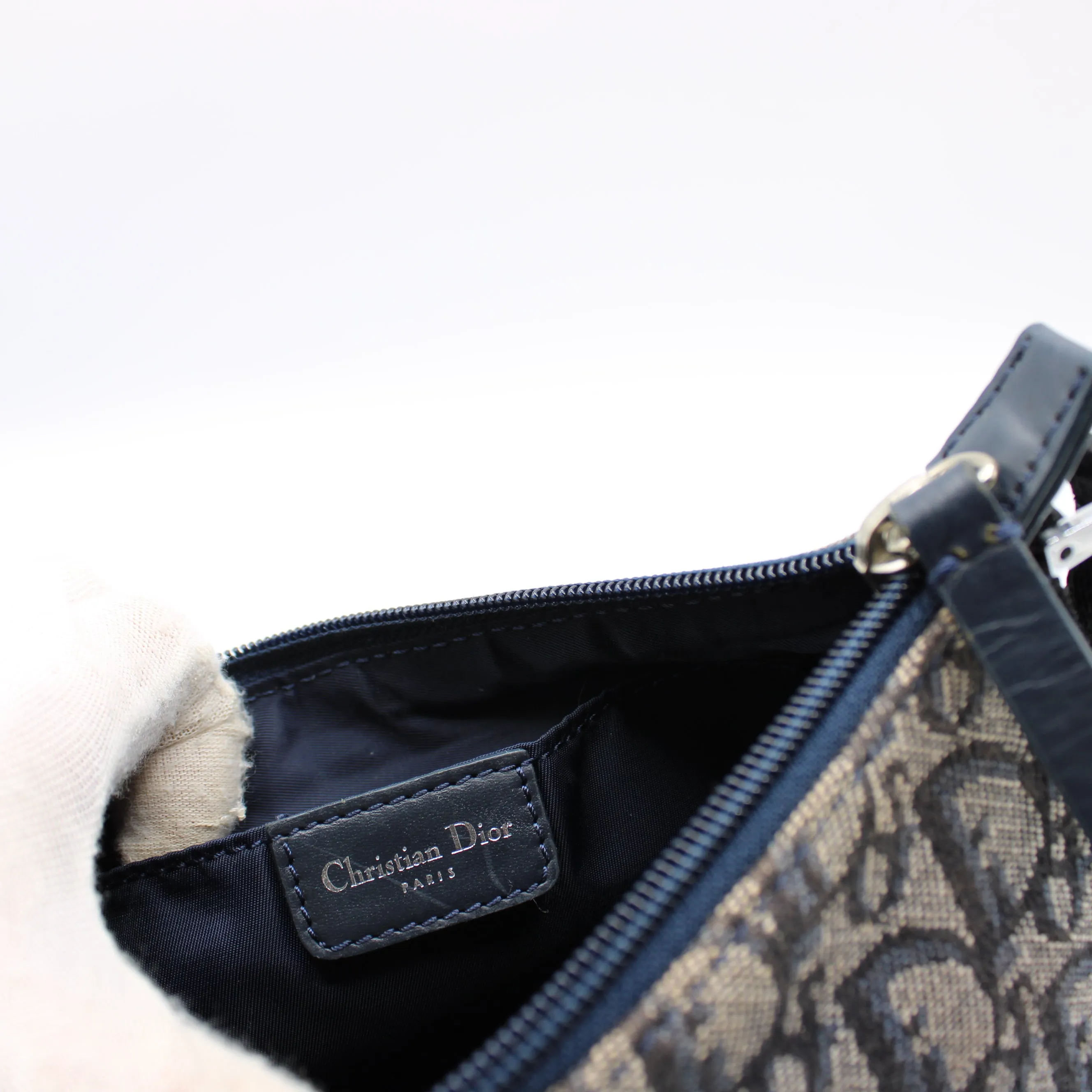 Christian Dior Dark Navy Monogram Trotter Pouch Leather Strap