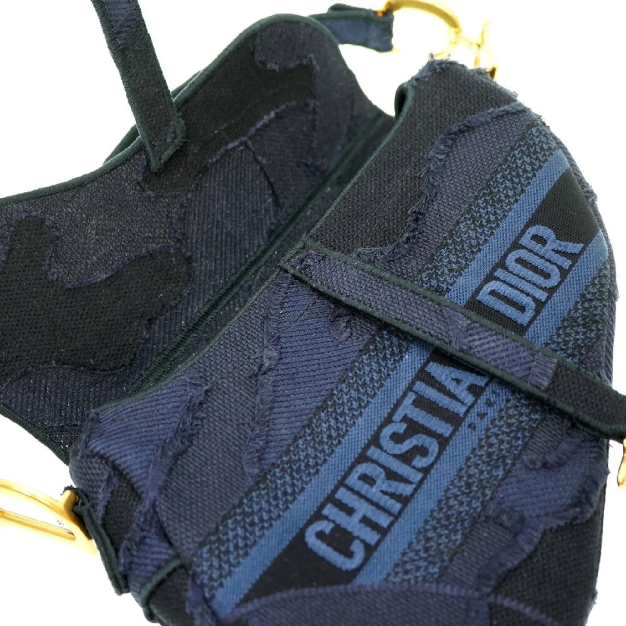 CHRISTIAN DIOR Dior Saddle Camouflage Shoulder Bag Canvas Navy