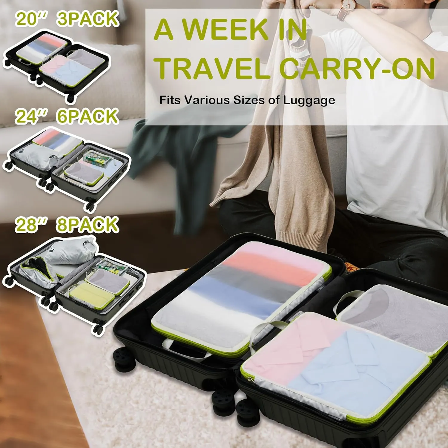 Cipway Mesh Compression Packing Cubes, Ultralight See Through Luggage Organizer Bags, Travel Essentials for Carry on Suitcase（3 Pcs,White）