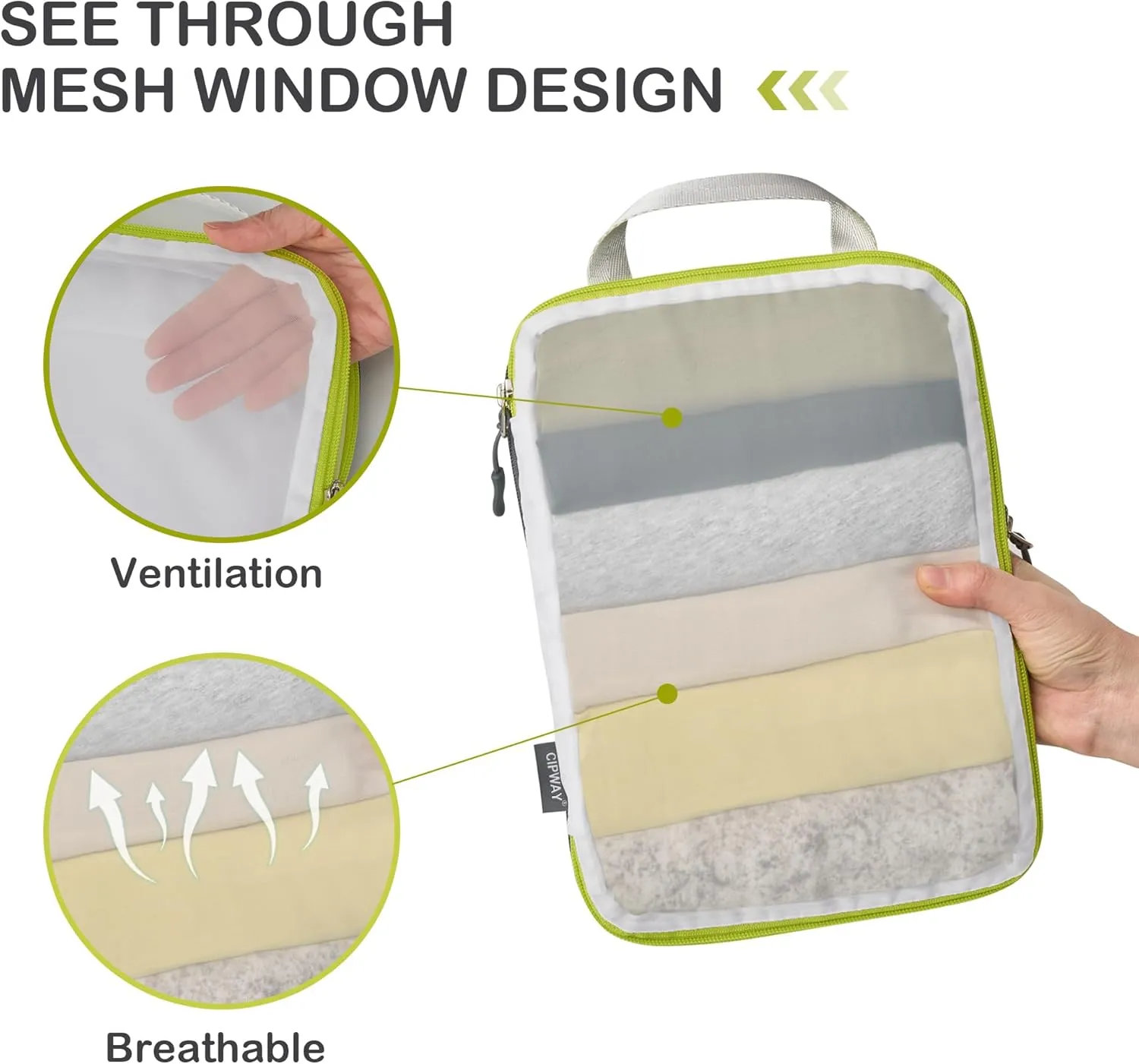 Cipway Mesh Compression Packing Cubes, Ultralight See Through Luggage Organizer Bags, Travel Essentials for Carry on Suitcase（3 Pcs,White）