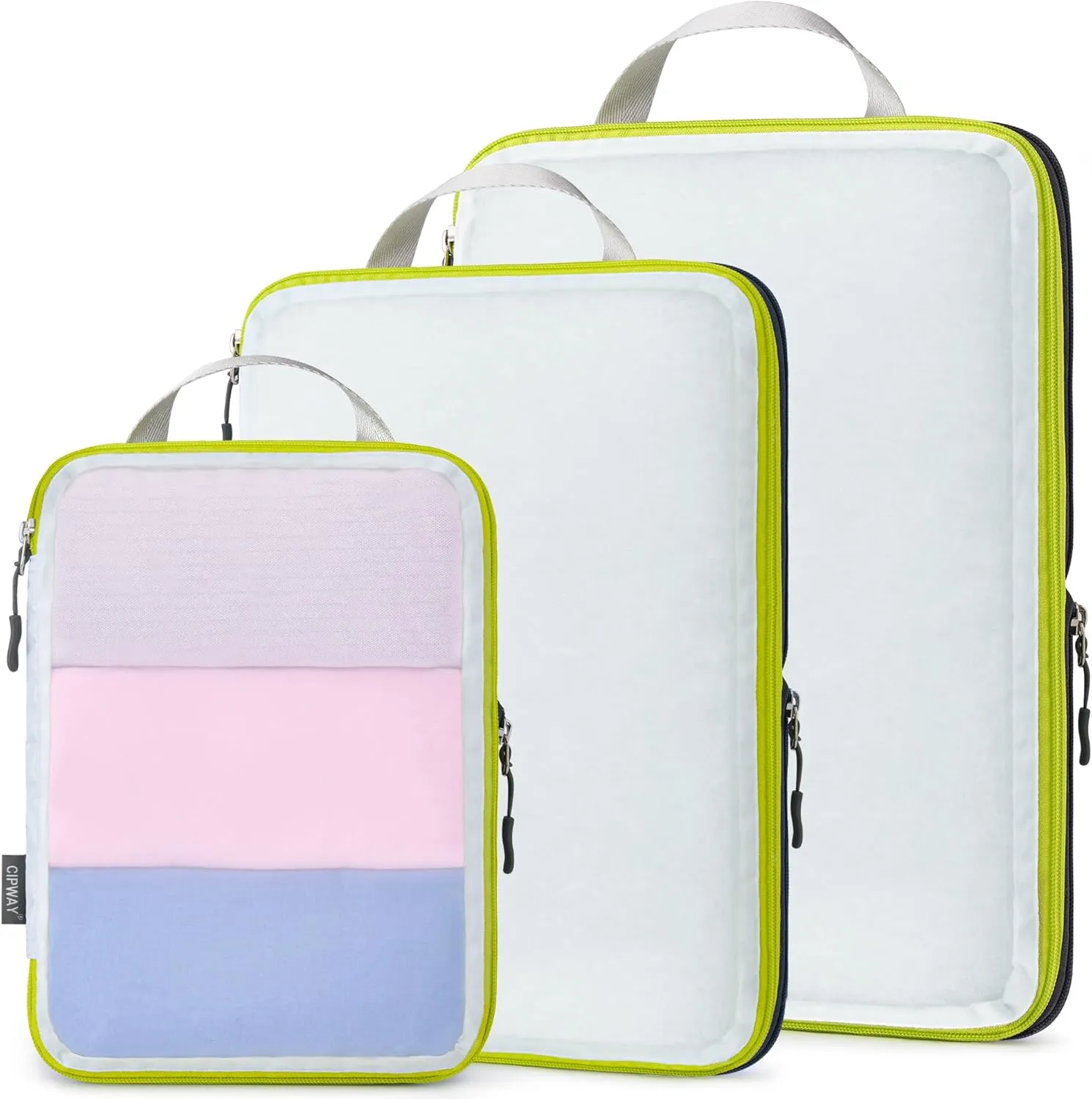 Cipway Mesh Compression Packing Cubes, Ultralight See Through Luggage Organizer Bags, Travel Essentials for Carry on Suitcase（3 Pcs,White）